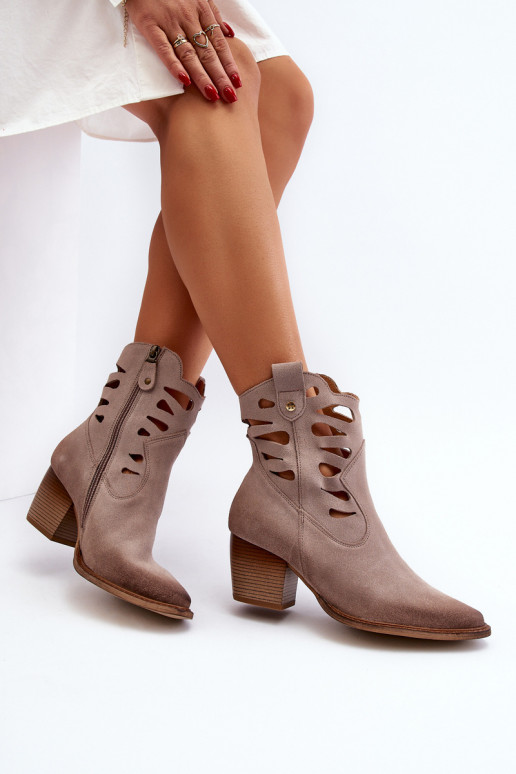 Piel Botas Con recortes Tiene queciejka 06412-04 beige Piel Botas Con recortes Tiene queciejka 06412-04 beige