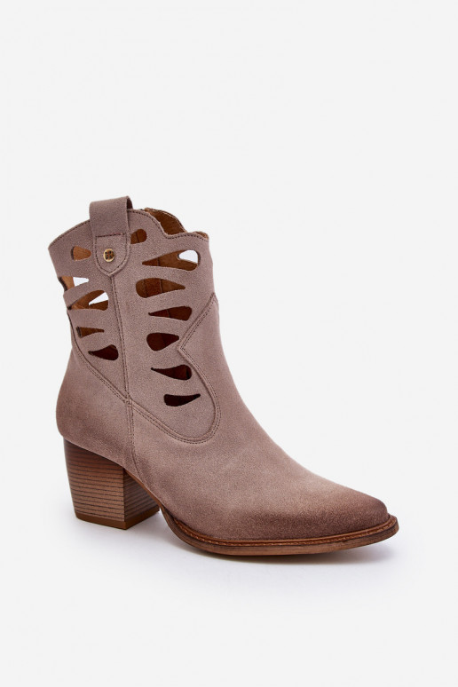 Piel Botas Con recortes Tiene queciejka 06412-04 beige Piel Botas Con recortes Tiene queciejka 06412-04 beige