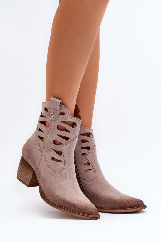 Piel Botas Con recortes Tiene queciejka 06412-04 beige Piel Botas Con recortes Tiene queciejka 06412-04 beige