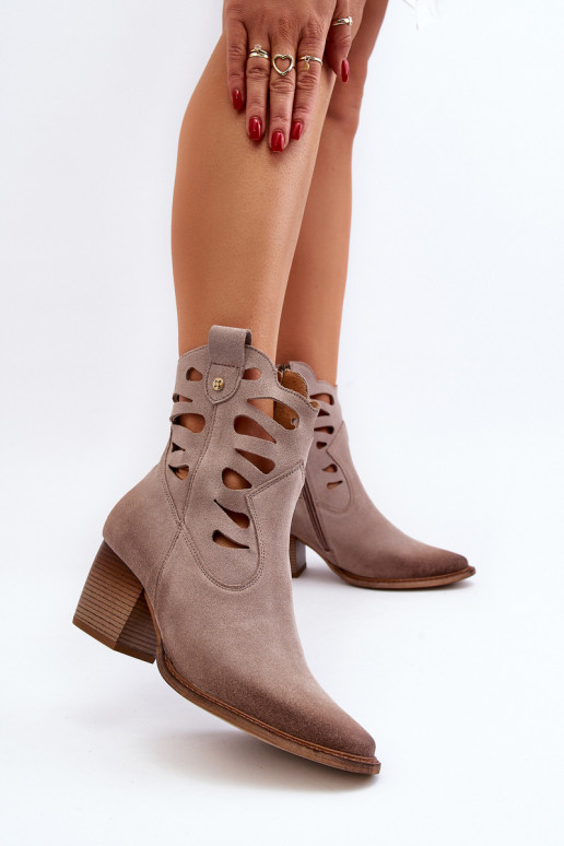 Piel Botas Con recortes Tiene queciejka 06412-04 beige Piel Botas Con recortes Tiene queciejka 06412-04 beige