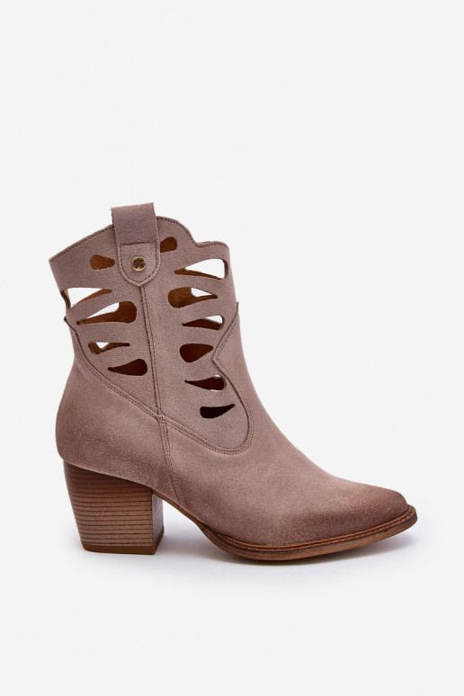 Piel Botas Con recortes Tiene queciejka 06412-04 beige Piel Botas Con recortes Tiene queciejka 06412-04 beige