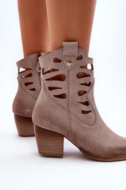 Piel Botas Con recortes Tiene queciejka 06412-04 beige Piel Botas Con recortes Tiene queciejka 06412-04 beige