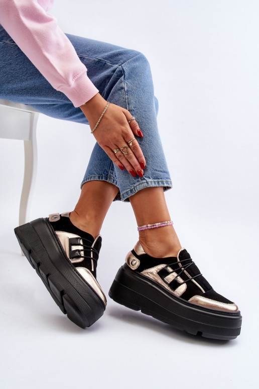 Zazoo 1833 Zapatillas modelo zapatos. Femenino Piel con suelas masivas de moda de color negro Zazoo 1833 Zapatillas modelo zapatos. Femenino Piel con suelas masivas de moda de color negro