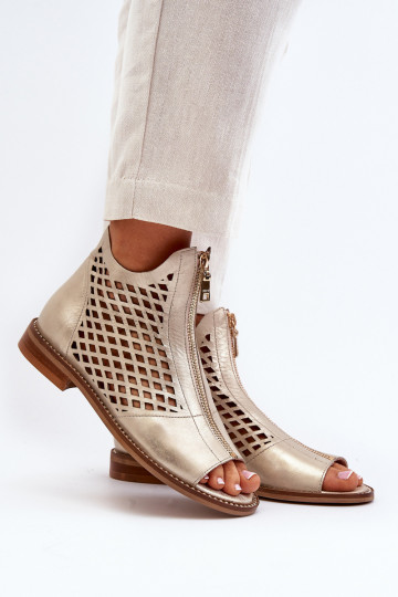 Zazoo 977/L sandalias de cuero perforadas color dorado 2