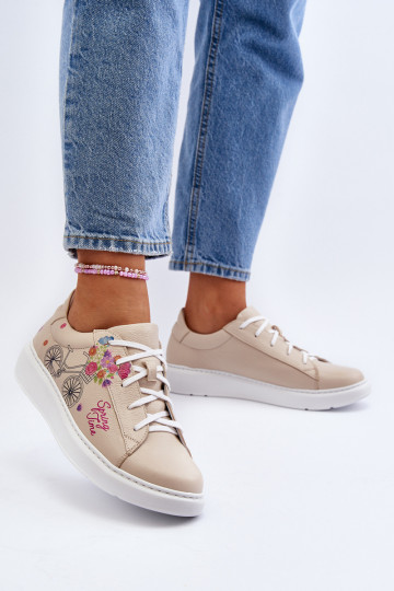 Zazoo 024/TAMARA zapatillas deportivas de cuero para mujer color arena