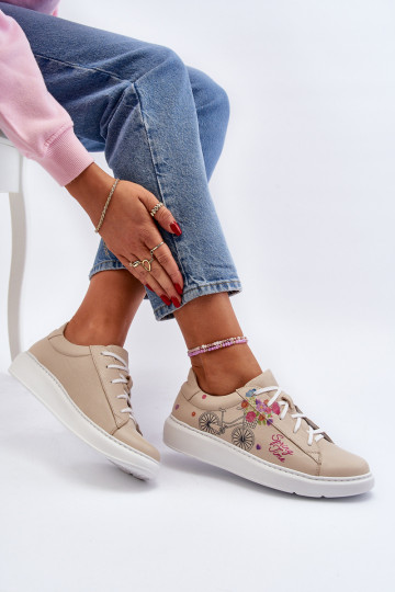Zazoo 024/TAMARA zapatillas deportivas de cuero para mujer color arena 2