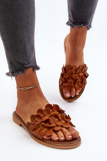 Zazoo 40381 Femenino Zapatillas de cuero con tacones anchos color marrón