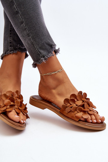 Zazoo 40381 zapatillas de cuero para mujer con tacones anchos color marrón 2