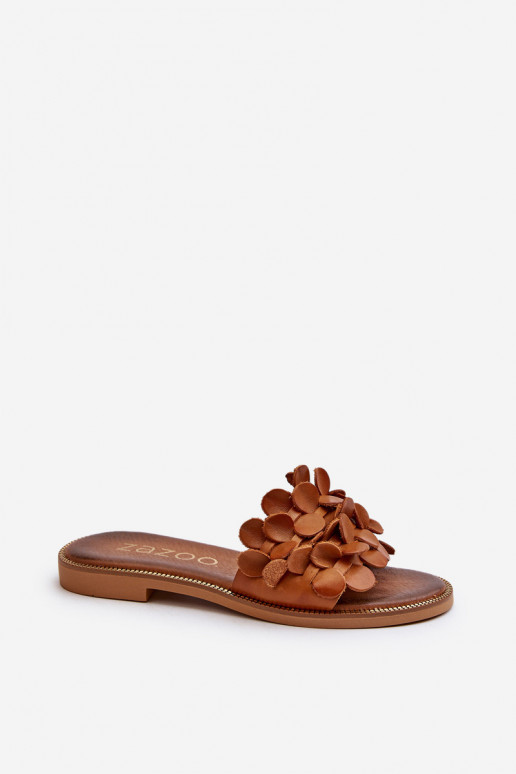 Zazoo 40381 Femenino Zapatillas de cuero con tacones anchos color marrón Zazoo 40381 Femenino Zapatillas de cuero con tacones anchos color marrón