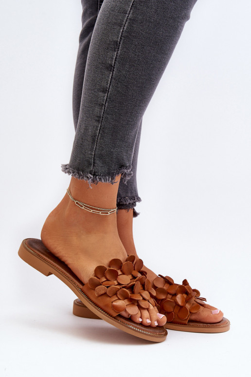 Zazoo 40381 Femenino Zapatillas de cuero con tacones anchos color marrón Zazoo 40381 Femenino Zapatillas de cuero con tacones anchos color marrón