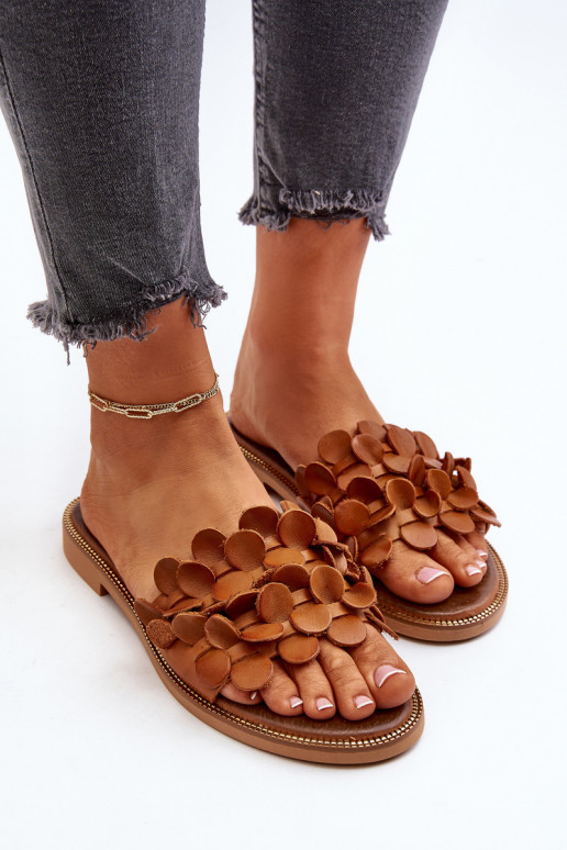 Zazoo 40381 Femenino Zapatillas de cuero con tacones anchos color marrón Zazoo 40381 Femenino Zapatillas de cuero con tacones anchos color marrón