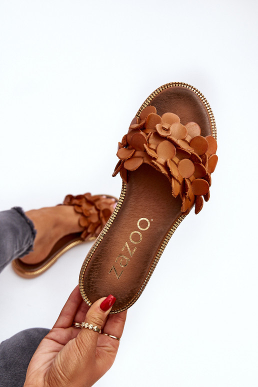 Zazoo 40381 Femenino Zapatillas de cuero con tacones anchos color marrón Zazoo 40381 Femenino Zapatillas de cuero con tacones anchos color marrón