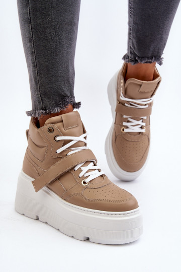 Zazoo 3450 zapatillas deportivas de cuero para mujer color arena