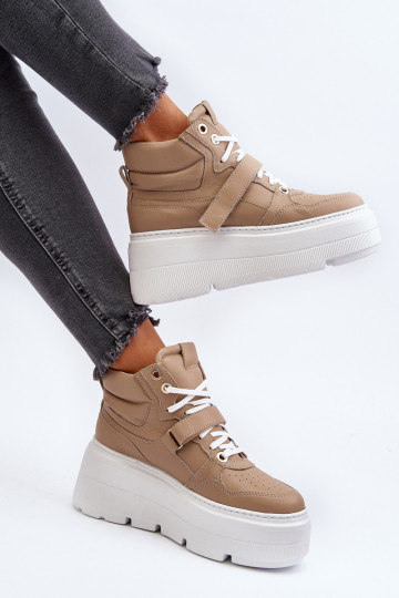 Zazoo 3450 zapatillas deportivas de cuero para mujer color arena 2