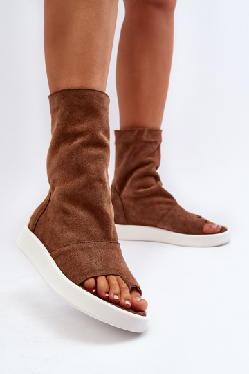 Zazoo 3441 sandalias de ante para mujer con tacón color marrón