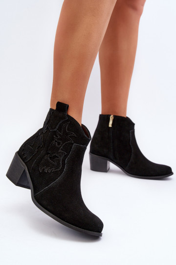 Zazoo 3426 botas de ante para mujer estilo cowboy color negro
