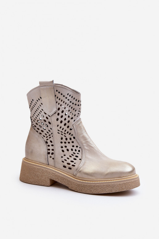 Zazoo 3470 Piel Botas de mujer con tacones anchos con elementos calados color dorado Limpiado Zazoo 3470 Piel Botas de mujer con tacones anchos con elementos calados color dorado Limpiado