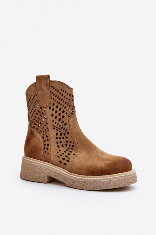 Zazoo 3470 Zapatos de gamuza Femenino con tacones anchos con elementos calados beige Zazoo 3470 Zapatos de gamuza Femenino con tacones anchos con elementos calados beige