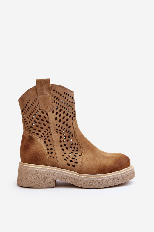 Zazoo 3470 Zapatos de gamuza Femenino con tacones anchos con elementos calados beige Zazoo 3470 Zapatos de gamuza Femenino con tacones anchos con elementos calados beige