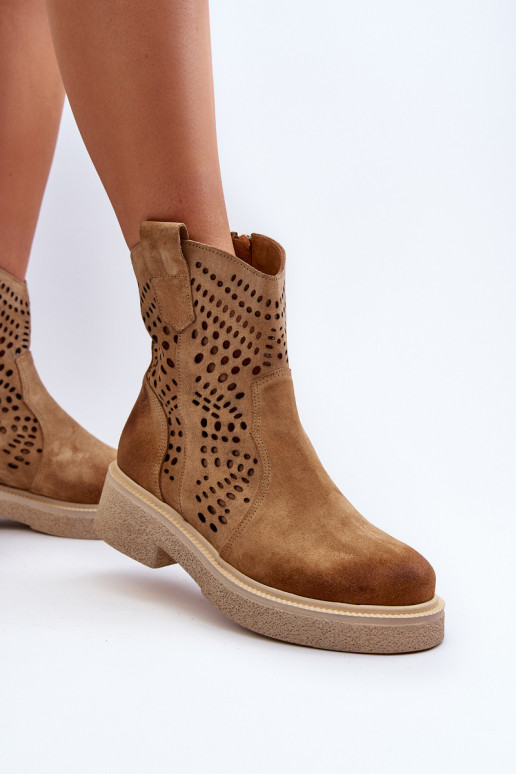 Zazoo 3470 Zapatos de gamuza Femenino con tacones anchos con elementos calados beige Zazoo 3470 Zapatos de gamuza Femenino con tacones anchos con elementos calados beige