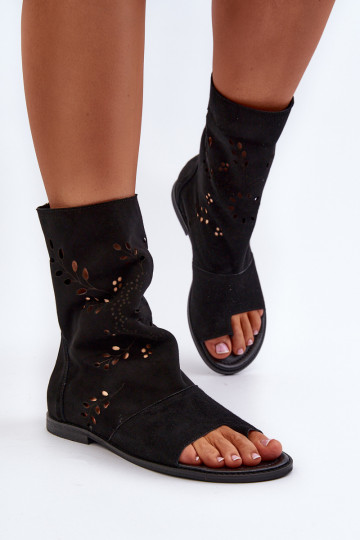Zazoo 3437 Sandalias de ante para mujer con caña a la rodilla en color negro