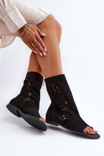 Zazoo 3437 Sandalias de ante para mujer con caña a la rodilla en color negro 2