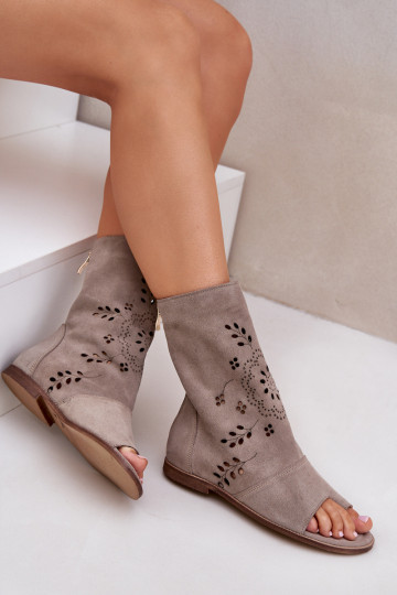 Zazoo 3437 Sandalias de ante para mujer con caña a la rodilla en color arena