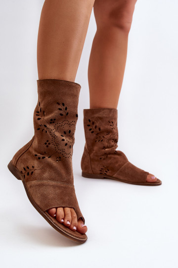 Zazoo 3437 Sandalias de ante para mujer con caña a la rodilla en color marrón