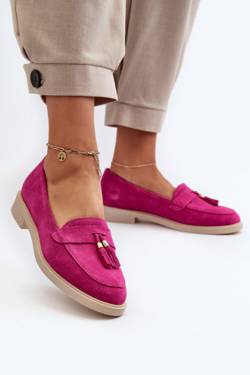 Zazoo 3420 Mocasines de ante para mujer con tacones anchos en color fucsia