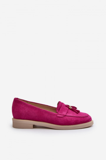 Zazoo 3420 Mocasines de ante para mujer con tacones anchos en color fucsia 2