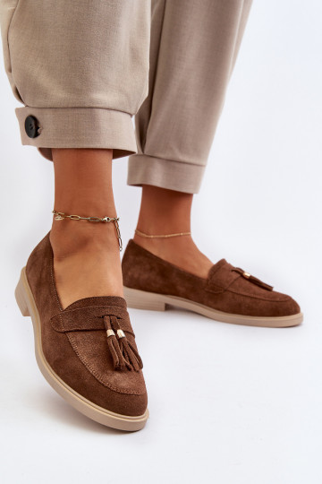 Zazoo 3420 Mocasines de ante Femenino con tacones anchos color marrón