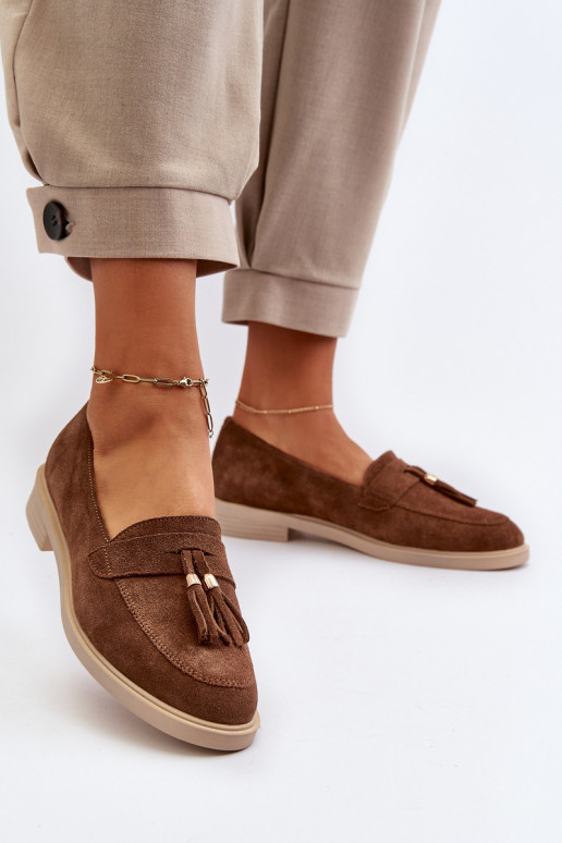 Zazoo 3420 Mocasines de ante Femenino con tacones anchos color marrón Zazoo 3420 Mocasines de ante Femenino con tacones anchos color marrón