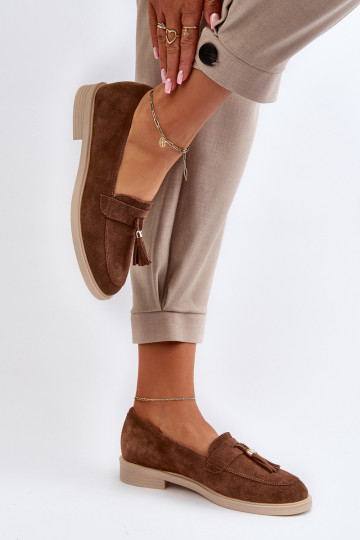 Zazoo 3420 Mocasines de ante Femenino con tacones anchos color marrón 2