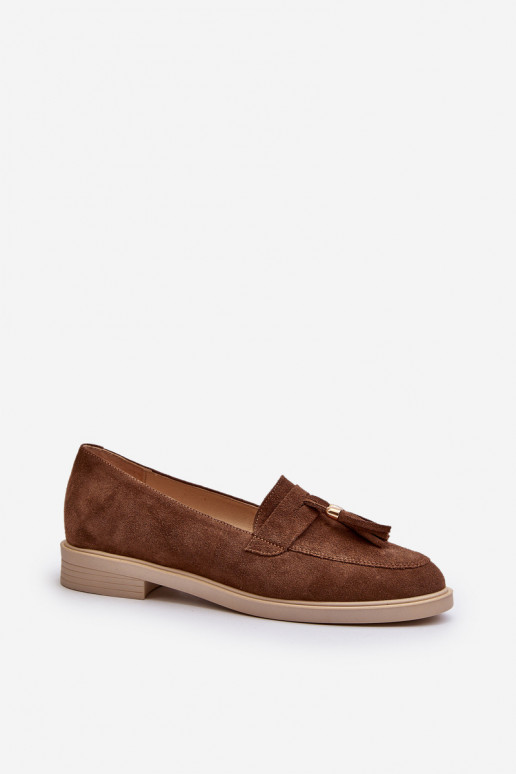 Zazoo 3420 Mocasines de ante Femenino con tacones anchos color marrón Zazoo 3420 Mocasines de ante Femenino con tacones anchos color marrón