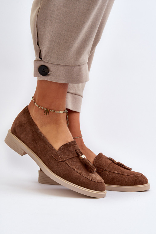 Zazoo 3420 Mocasines de ante Femenino con tacones anchos color marrón Zazoo 3420 Mocasines de ante Femenino con tacones anchos color marrón