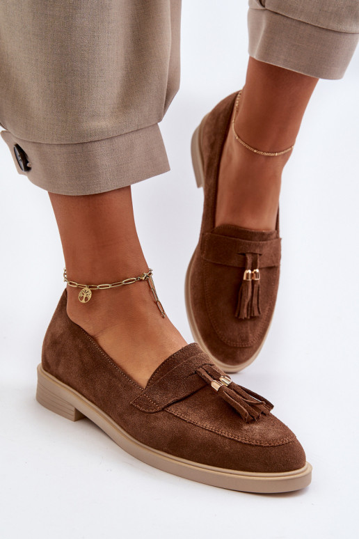 Zazoo 3420 Mocasines de ante Femenino con tacones anchos color marrón Zazoo 3420 Mocasines de ante Femenino con tacones anchos color marrón