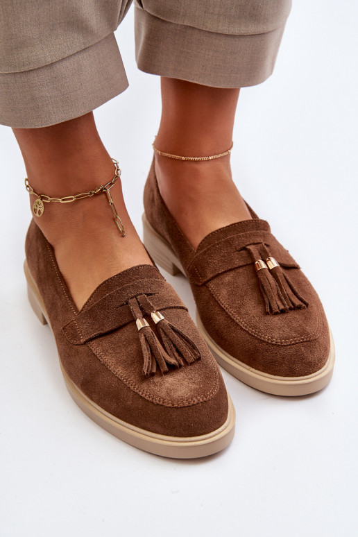 Zazoo 3420 Mocasines de ante Femenino con tacones anchos color marrón Zazoo 3420 Mocasines de ante Femenino con tacones anchos color marrón