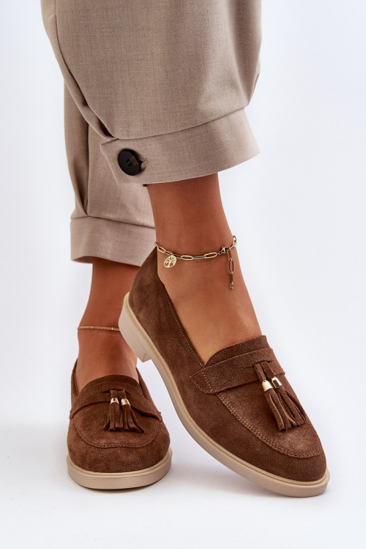 Zazoo 3420 Mocasines de ante Femenino con tacones anchos color marrón Zazoo 3420 Mocasines de ante Femenino con tacones anchos color marrón