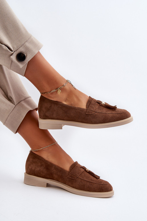 Zazoo 3420 Mocasines de ante Femenino con tacones anchos color marrón Zazoo 3420 Mocasines de ante Femenino con tacones anchos color marrón