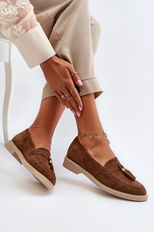 Zazoo 3420 Mocasines de ante Femenino con tacones anchos color marrón Zazoo 3420 Mocasines de ante Femenino con tacones anchos color marrón