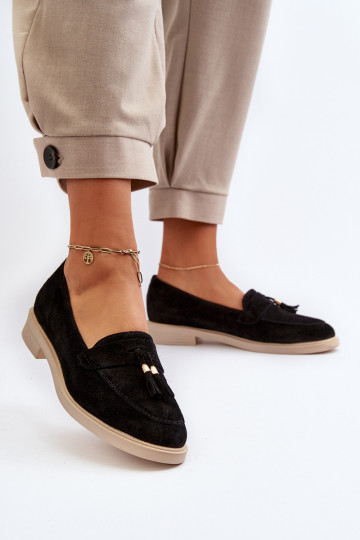 Zazoo 3420 Mocasines de ante para mujer con tacones anchos en color negro