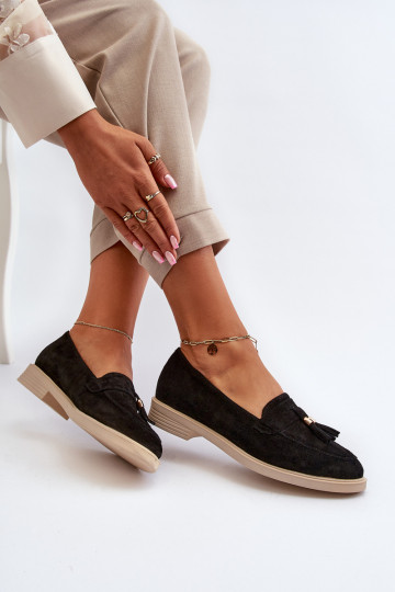 Zazoo 3420 Mocasines de ante Femenino con tacones anchos de color negro 2