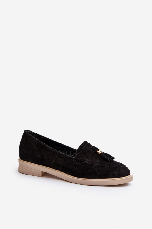 Zazoo 3420 Mocasines de ante Femenino con tacones anchos de color negro Zazoo 3420 Mocasines de ante Femenino con tacones anchos de color negro