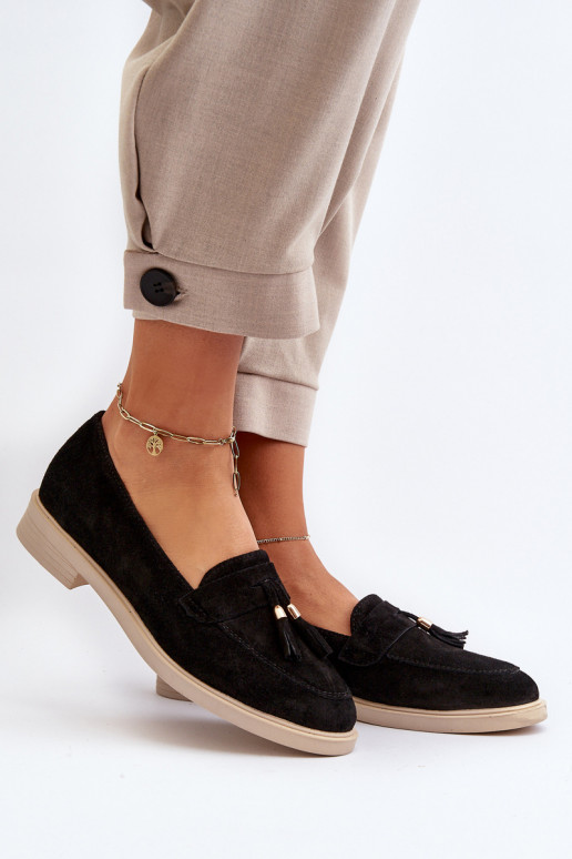 Zazoo 3420 Mocasines de ante Femenino con tacones anchos de color negro Zazoo 3420 Mocasines de ante Femenino con tacones anchos de color negro