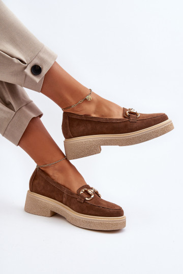 Zazoo 3429 Mocasines de ante para mujer con adornos en color marrón 2