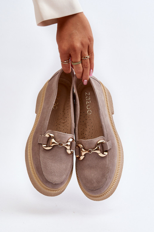 Zazoo 3429 Mocasines de ante Femenino con adornos color capuchino Zazoo 3429 Mocasines de ante Femenino con adornos color capuchino