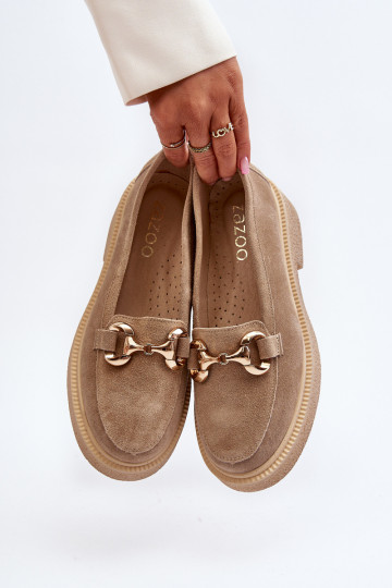 Zazoo 3429 Mocasines de ante Femenino con adornos beige 2