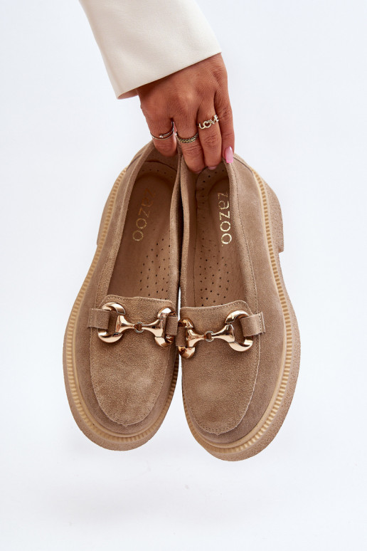 Zazoo 3429 Mocasines de ante Femenino con adornos beige Zazoo 3429 Mocasines de ante Femenino con adornos beige