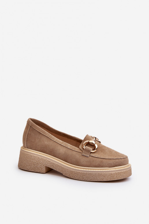 Zazoo 3429 Mocasines de ante Femenino con adornos beige Zazoo 3429 Mocasines de ante Femenino con adornos beige