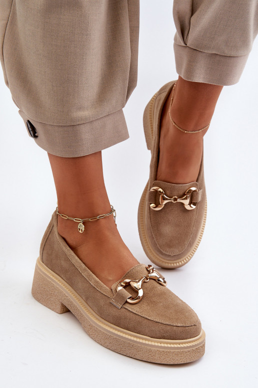 Zazoo 3429 Mocasines de ante Femenino con adornos beige Zazoo 3429 Mocasines de ante Femenino con adornos beige